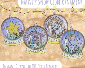 Printable Christmas Nativity Snow Globe Ornament Craft (PDF template)