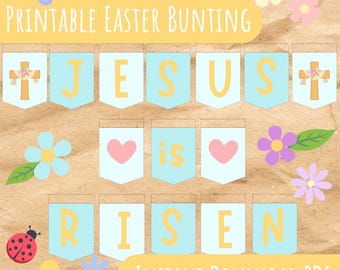 Jesus is Risen Printable Easter Bunting Craft Instant download pdf template