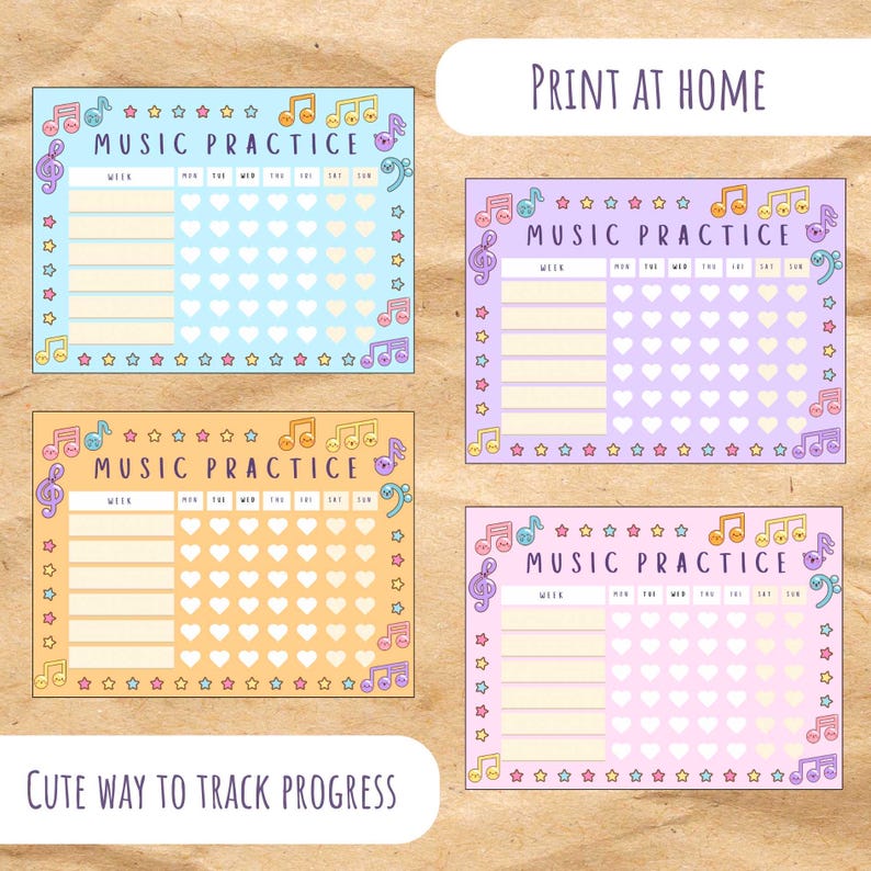 Kids Music Practice Chart – Printable Weekly Rewards (PDF) Kawaii Style ...