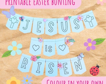 Printable Christian Easter Bunting: He is Risen Decor (PDF Download)