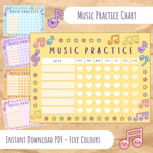 Övningstabell för barnmusik – Utskrivbara veckovisa belöningar (PDF) Kawaii-stil