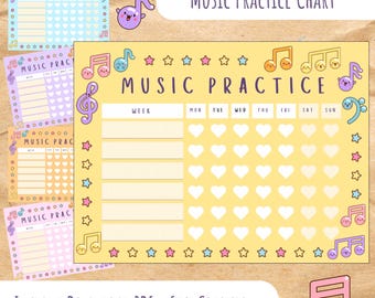 Kids Music Practice Chart – Printable Weekly Rewards (PDF) Kawaii style