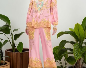 Conjunto de camisa y pantalón con estampado de sirena: atuendo de resort costero