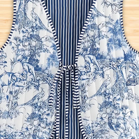 Blue Toile De Jouy Quilted Vest: Reversible Cottagecore Gilet - Etsy
