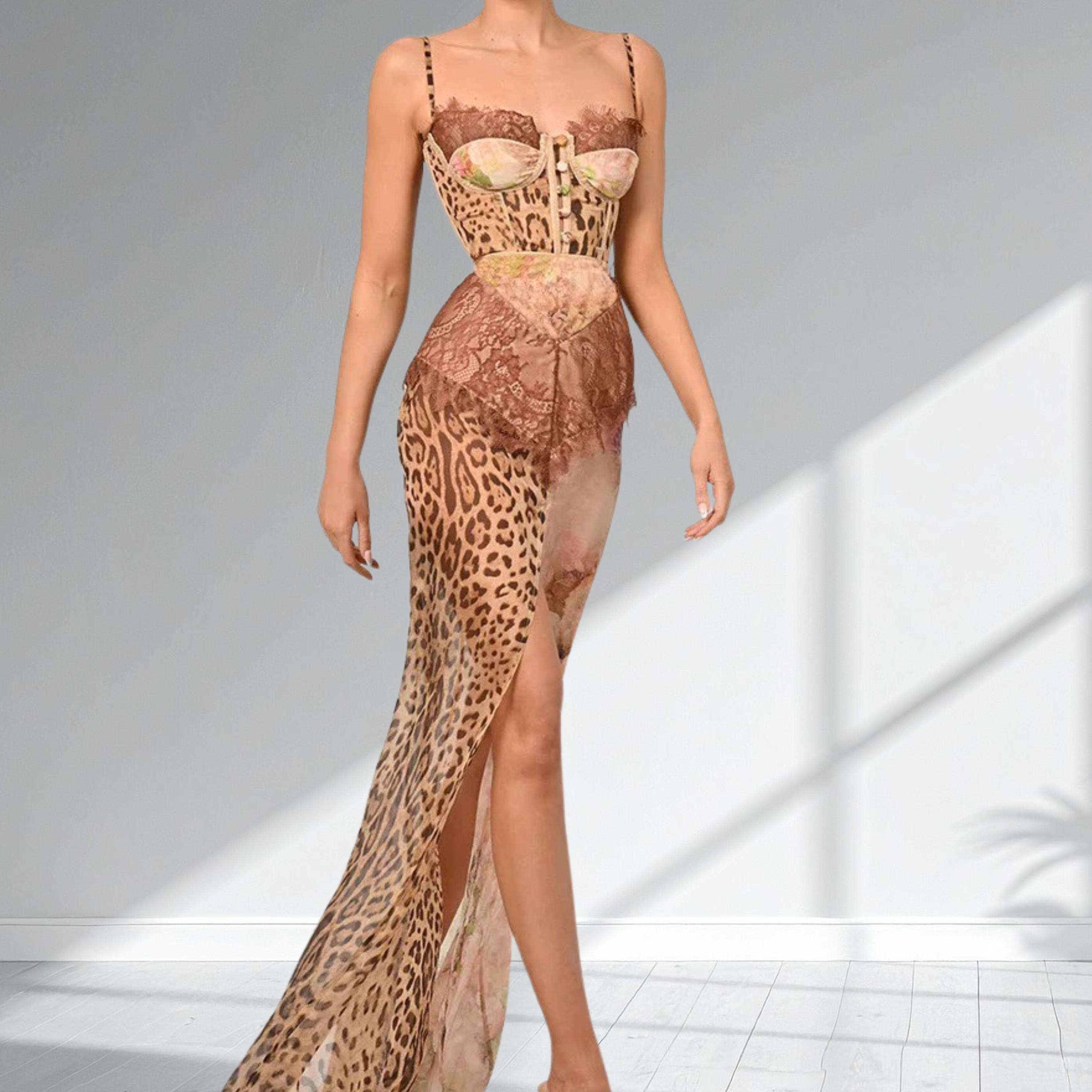 knee length dresses for ladies Leopard Print Sleeveless Maxi Dress with Lace Trim  Charming Charlie