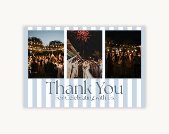 Editable Dusty Blue Stripe Thank You Card - Minimalist 6x4 Canva Template - Printable Instant Download