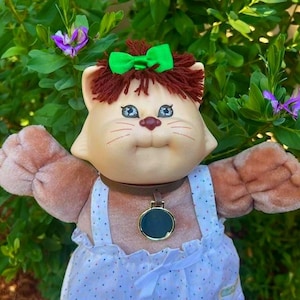 Vintage 1984 Cabbage Patch Kids Koosa Cat Doll: Polka Dot Apron