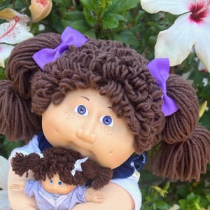 Vintage 1983 Cabbage Patch Kid girl, &quot;Danice Rina&quot;, OK Factory, Brat Face, HM 2, Brown Poodle Cut Hair,  Purple Eyes