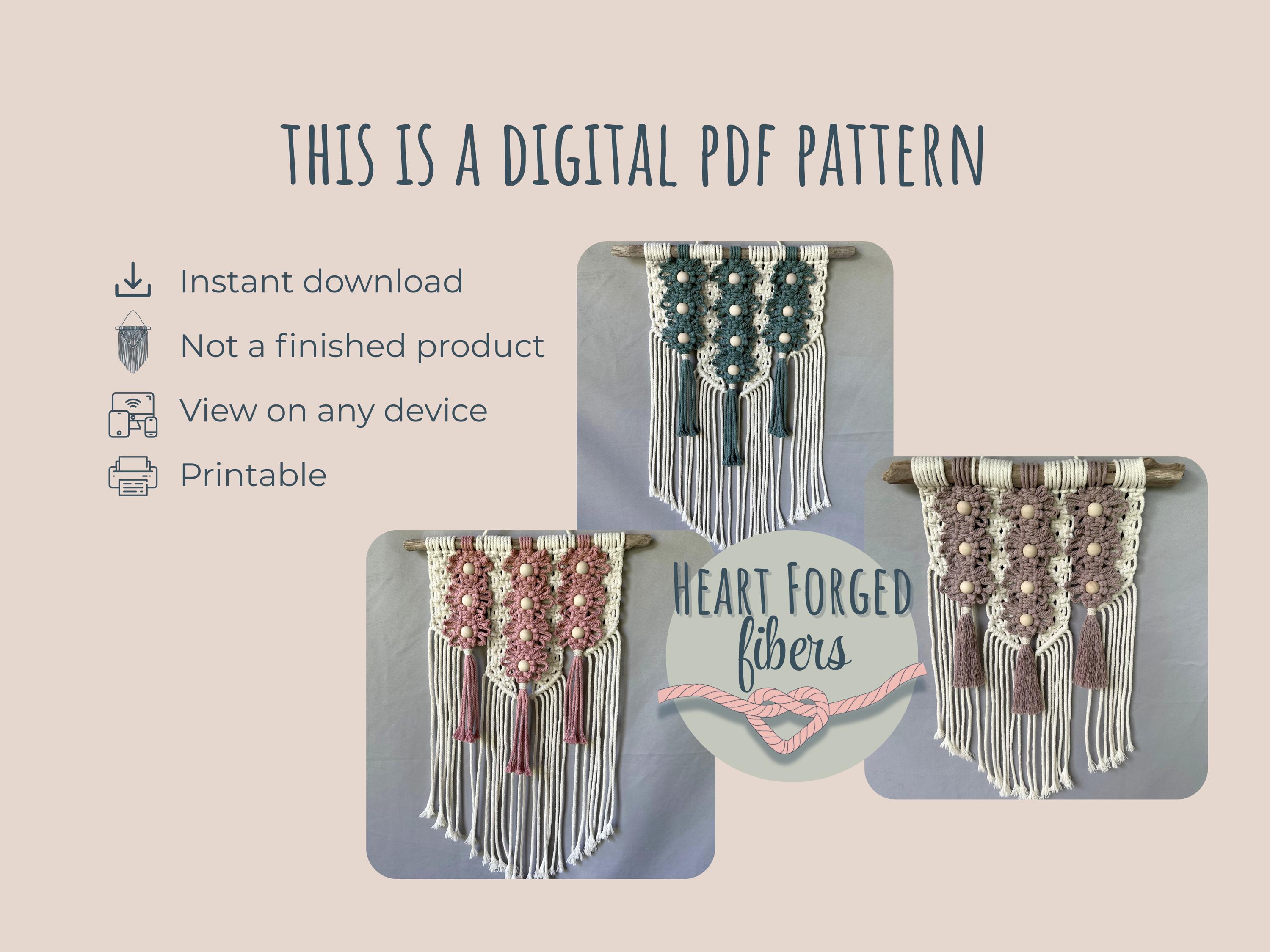 DIY Macrame Pattern PDF Download – Floral Wall Hanging With Beads ...