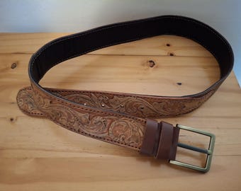 Vintage Hand Engraved Genuine Leather Belt Personalized Leather Belt Handmade Leather Belts Engraved  main image 4