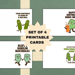 Lot de 4 cartes d'anniversaire de pickleball - imprimable en téléchargement numérique - cartes d'anniversaire sportives amusantes et colorées - pour les amateurs de pickleball