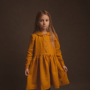 Linen dress Girls clothes Girls linen dress Boho dress Girls linen clothing Toddlers dress Saffron Mustard