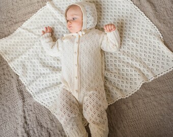 Kleding Unisex kinderkleding Unisex babykleding Kledingsets gebreide merinowol nieuwe baby of babyshower cadeau Witte babydeken set met laarsjes en muts 