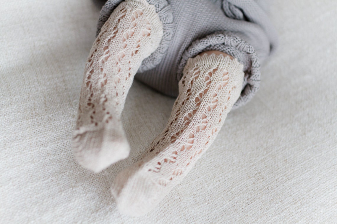 KNIT BABY SOCKS Linen Lace Socks in Beige Light Brown Baby Etsy