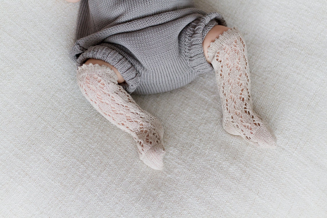 KNIT BABY SOCKS Linen Lace Socks in Beige Light Brown Baby Etsy