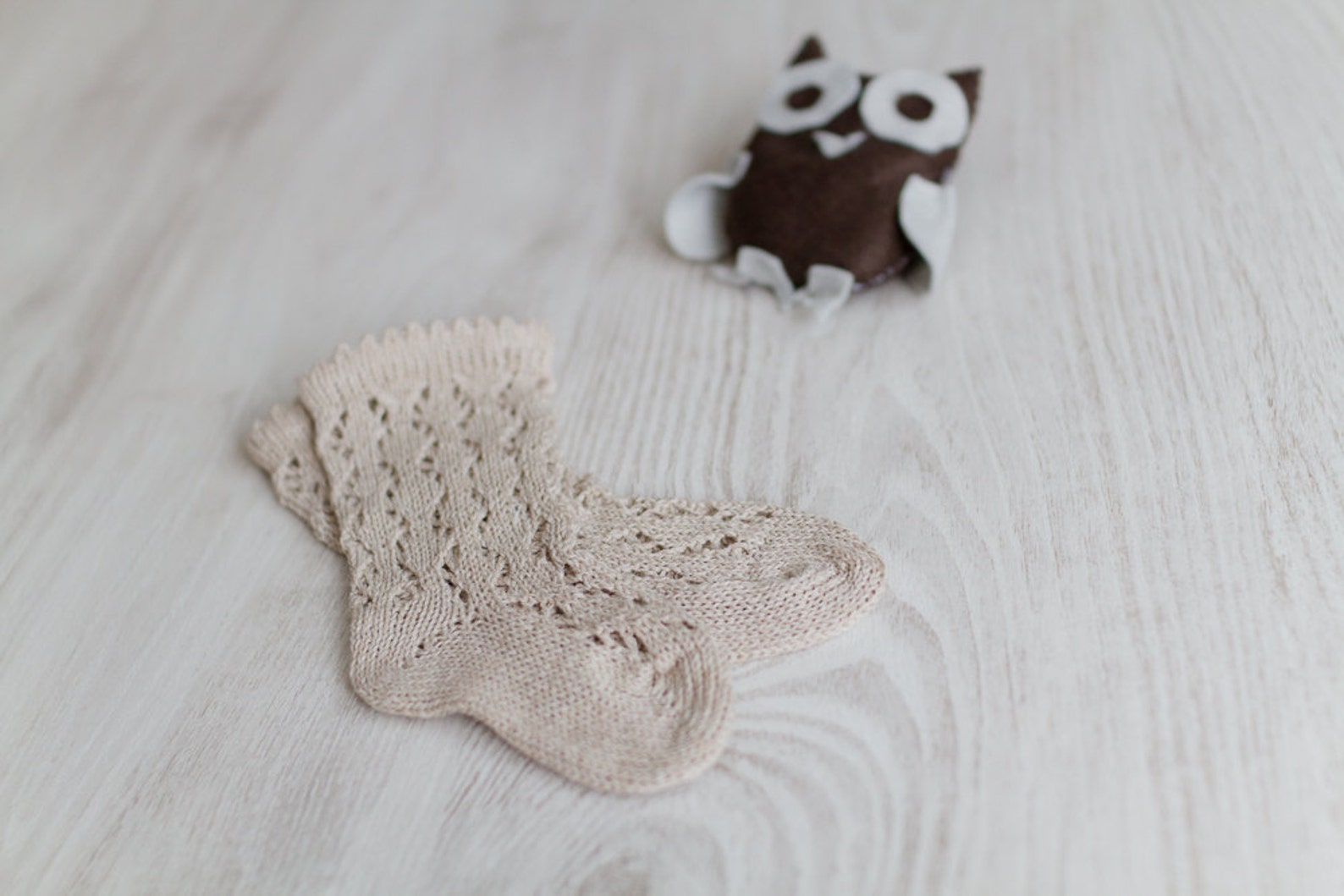 KNIT BABY SOCKS Linen Lace Socks in Beige Light Brown Baby Etsy