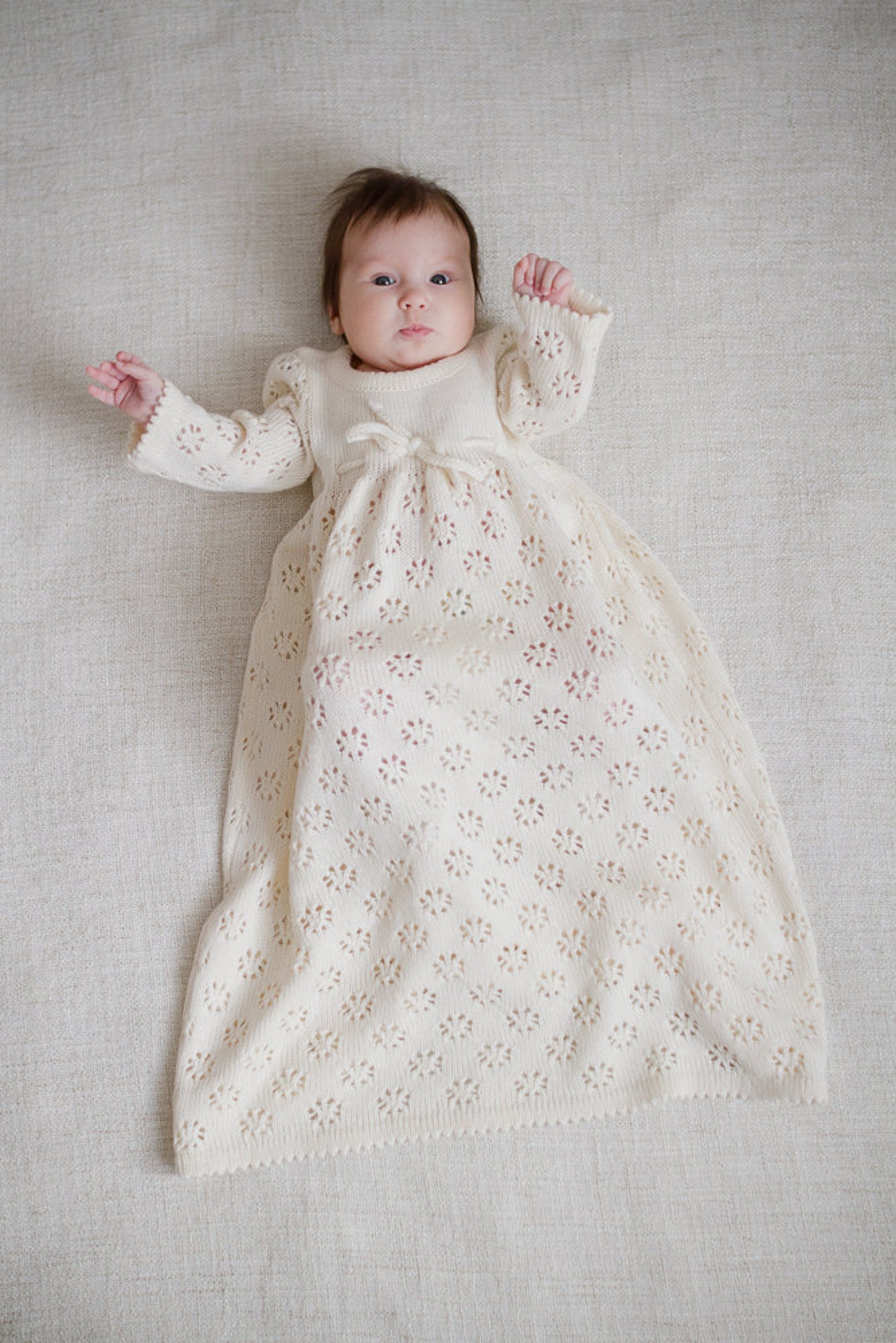 Baptism Dress Knit Baby Girl Long White Dress Flower Girl Etsy