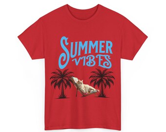 Camiseta para amantes de los gatos: ambiente playero de verano, ropa tropical