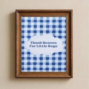 Blue Plaid Thank Heaven For Little Boys Rustic Vintage Textured Digital Art Print, Rustic Vintage Boy Nursery Art,Western Cowboy Nursery Art