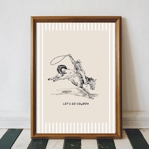 Impresión rústica de jinete &quot;Vamos Vaquero&quot;, decoración de habitación infantil del oeste, impresión artística de vaquero vintage, arte de habitación infantil de vaquero, habitación infantil rústica para niño