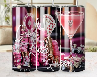 Good Luck Queen Tumbler Wrap: Seamless Casino Design (300 DPI)