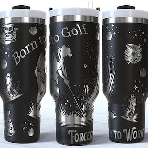 ゴルフ愛好家向け40オンスタンブラー、シームレスレーザーラップ彫刻、ゴルフのために生まれ、労働を強いられる、ゴルファーへのギフトアイデア、ゴルフカートのデザイン、スポーツファン向けタンブラー