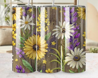 Sunflower Tumbler Wrap: Floral Daisy Design, 20oz Skinny Tumbler (Digital Download)