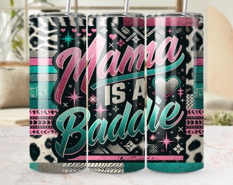 Mama Baddie Tumbler wrap: 20 oz Seamless Sublimation wrap, 300 DPI, Leopard Print, Teal
