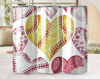 Softball Heart Tumbler Wrap: Seamless 20oz Sublimation Design (Digital Download