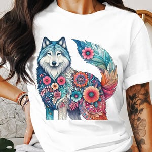 Floral Wolf Png, Wolf Clipart, Animal Png, Flower Wolf, Boho Wolf, Sublimation Png, Digital Download