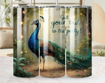 Peacock Party Tumbler Wrap: Seamless 20 oz PNG Design