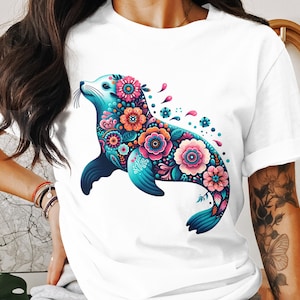 Floral Seal PNG, Floral Seal Clipart, Boho Seal Png, Seal Png, Flower Seal, Sublimation Png, Digital Download, Digital PNG