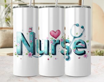 Floral Stethoscope Nurse Tumbler Wrap: 20 Oz Sublimation Design (PNG, 300 DPI)