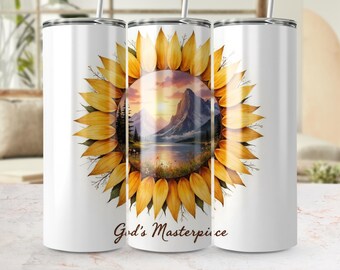 Sunflower Mountain Tumbler Wrap: God's Masterpiece Design (300 DPI)
