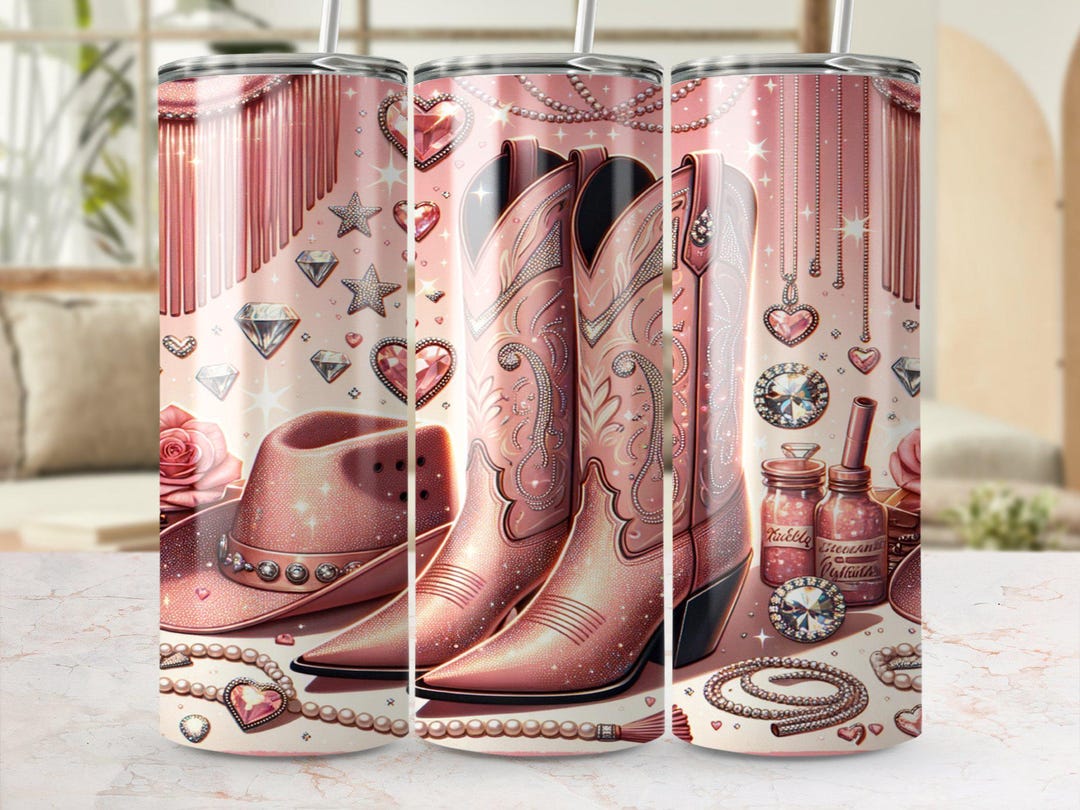 Pink Cowgirl Boot Tumbler Wrap: Rhinestone Western Design (digital ...