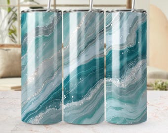Teal Agate 20 oz Seamless Tumbler Wrap 300 dpi, Liquid Marble Design, Abstract Art, Digital Download, Sublimation Design