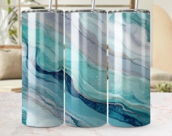 Teal Marble Tumbler Wrap, 20 oz Seamless Design, 300 DPI, Glitter Tumbler Design, Sublimation Digital Download, Aesthetic Tumbler