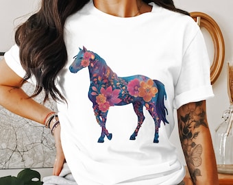 Watercolor Floral Horse PNG: Digital Art Clipart (Digital Download)
