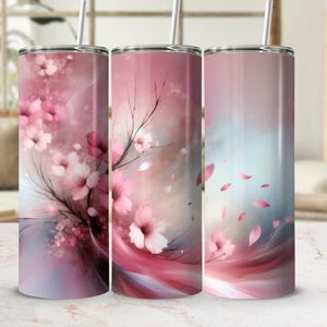 Pink Cherry Blossom Tumbler Wrap, 20 oz Seamless Sublimation Design, Floral Tumbler Design, High Resolution Tumbler Skin, 300 DPI