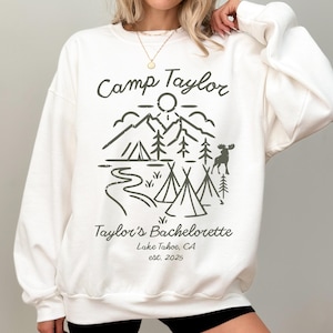 Custom Camp Bachelorette Party Sweatshirt: Mountain Bride, Lake Theme