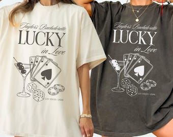 Lucky in Love Bachelorette Shirt, Vegas Edition Bride & Bridesmaid Matching Outfits for Bachelorette Party, Casino Night, Vegas Trip Tee