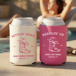 Western hen party can cooler with cowboy boot and hat design aesthetic bachelorette accessory