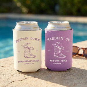 Cowgirl themed can cooler gift for bride and bridesmaids Nashville bachelorette celebration