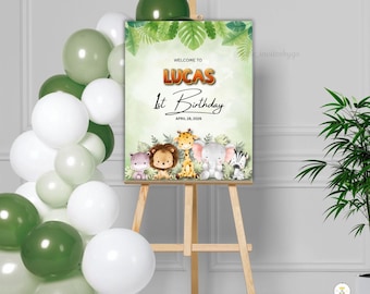 Safari Jungle 1st Birthday Welcome Sign, Editable Party Decor (Digital Download)