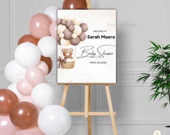 Boho Bear Baby Shower Welcome Sign, Teddy Bear Poster, We Can Bearly Wait Digital Download