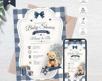 Blue Jean Baby Shower Invitation Template, Digital Download