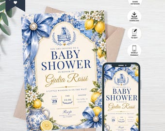 Ciao Baby Shower Invitation, Italian Lemon Amalfi Coast Theme (Digital Download)