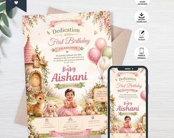 Whimsical Pastel Floral Fairytale Birthday Dedication Invite (Digital Download)