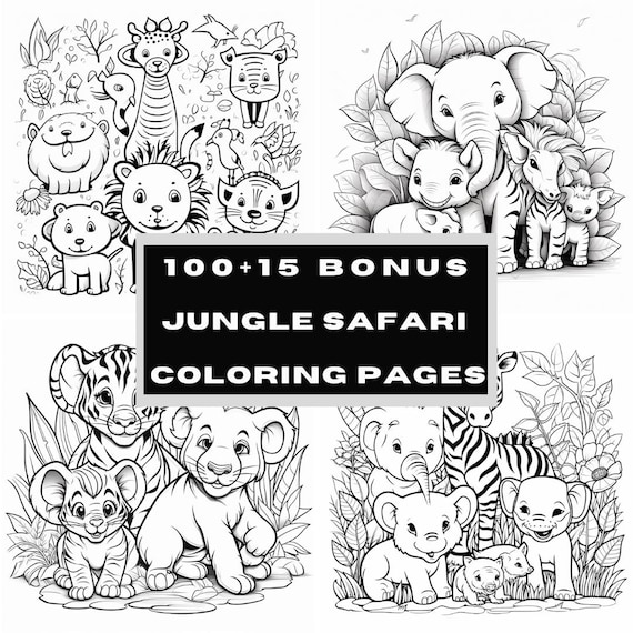 Jungle Safari Coloring Book | 115 Animal Pages for Kids (Digital Download)
