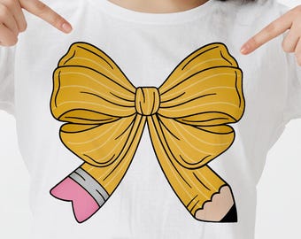 Lápiz Coquette Lazo PNG, Diseño de Camiseta para Profesor, Vuelta al Cole, Clip Art de Lápiz Lazo, Regalo de Agradecimiento al Profesor PNG, Lápiz Coquette Lazo PNG,
